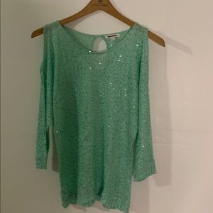 Roz & Ali Light Green Sequin Knit Top